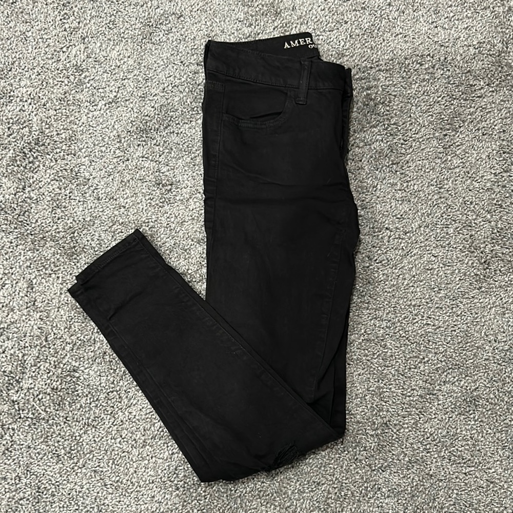AEO super stretch x black distressed leggings | 2 - Picture 2 of 8